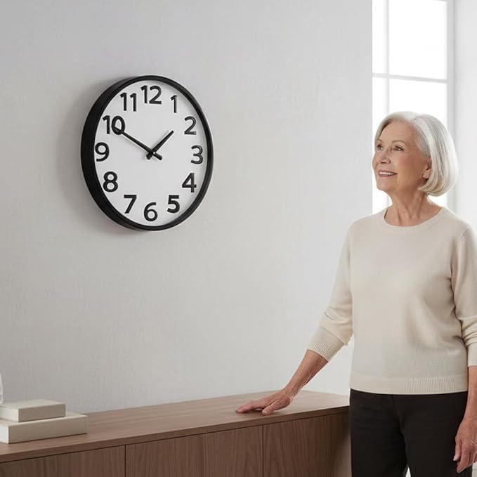 16 Inch Large Wall Clock Battery Operated Silent with Big Numbers Easy to Read, Analog Quartz Modern Clock for Living Room, Office, School or Seniors
