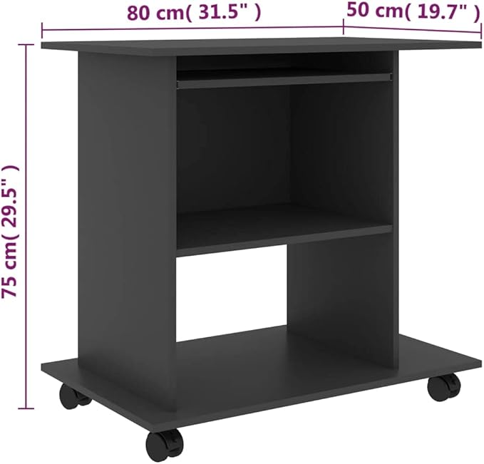 Modern Computer Desk with 4 Castors, Home Office Desk Writing Study Table PC Desk Workstation for Bedroom, Gray 31.5"x19.7"x29.5" Engineered Wood(K)
