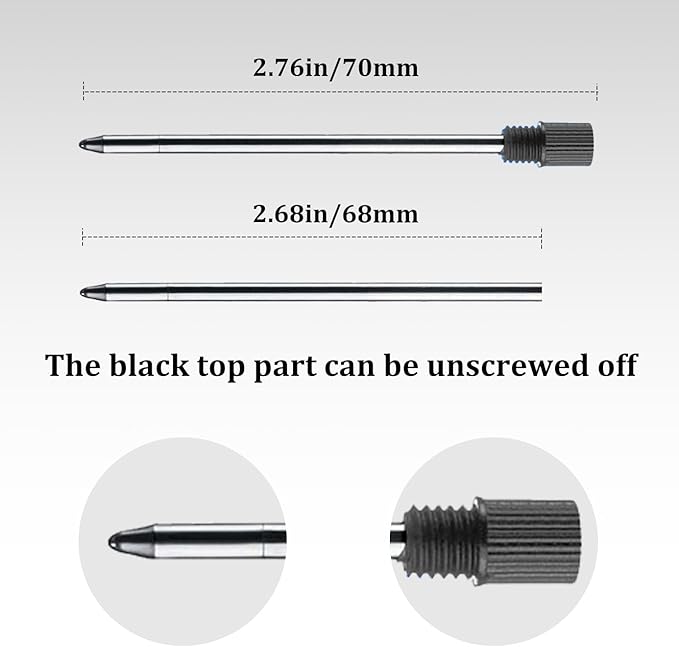 Black Ink Refills (10 Pcs), Replaceable Pen Refills, 2.75 inch (70 mm) Ballpoint Pens Refills, 1mm Medium Tips - Black
