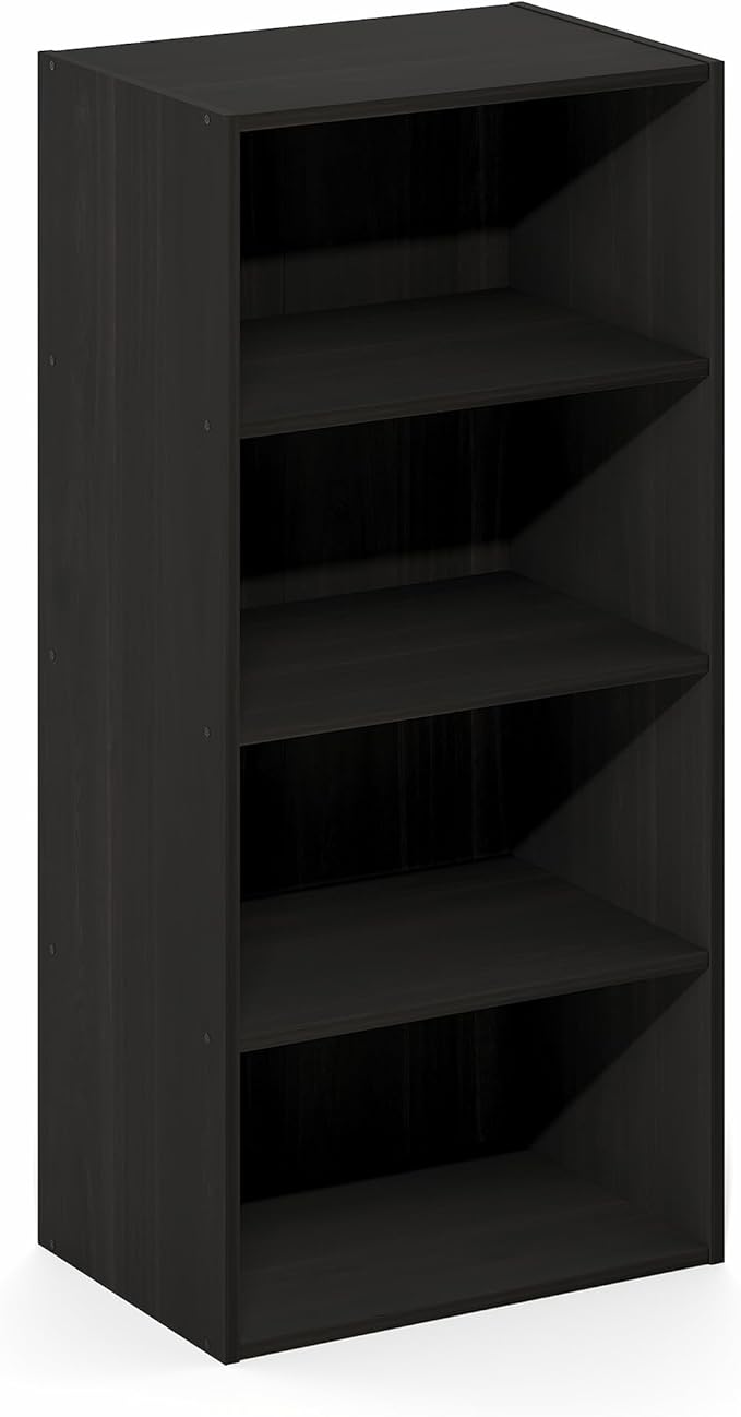 Furinno Basic Book Shelf, 4-Tier Bookcase with Open Shelf, Bookshelf, Cube Storage Organizer, 11 x 17 x 35, for Living Room, Bedroom, Home Office, Espresso