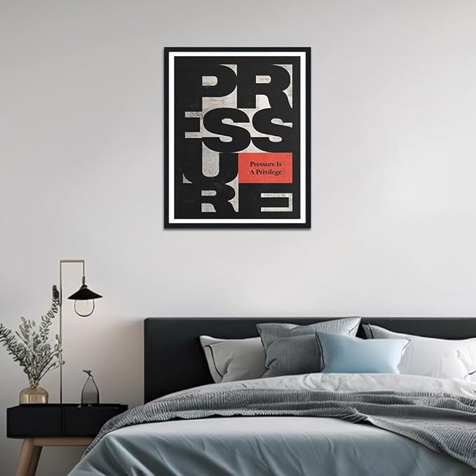 Pressure is a Privilege Framed Canvas Print Wall Art, Motivational Quote Poster, Elite Performance Office Decor, Stretched Ready to Hang, 12.5x16.5 Inches