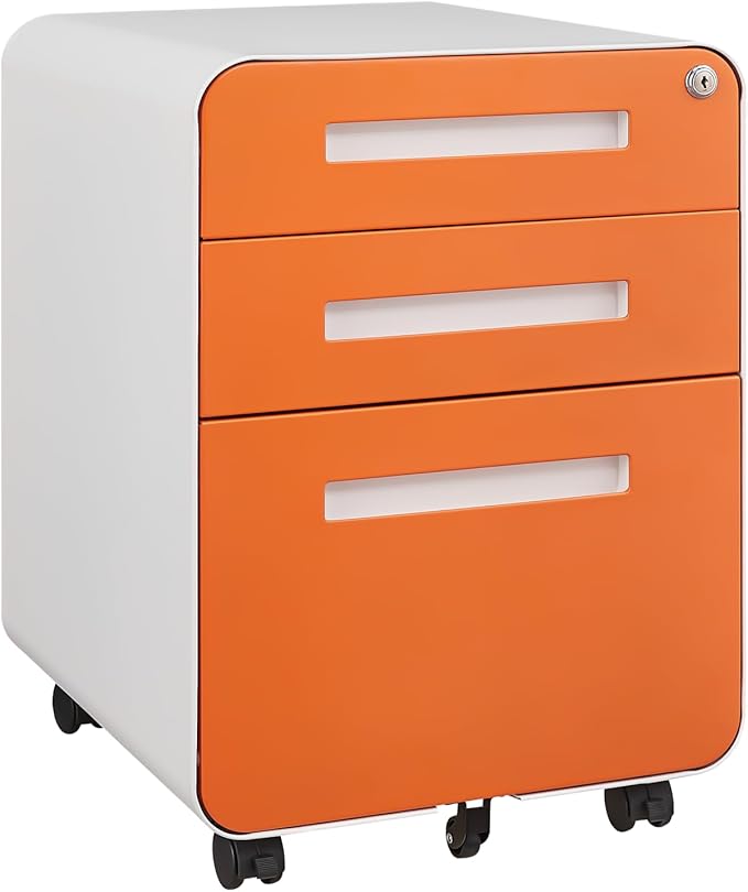 3 Drawer File Cabinet for Home Office, Under Desk Mobile Filing Cabinet with Lock for A4/Letter/Legal Size, 5 Wheel Anti-tilt Rolling File Cabinets, Fully Assembled