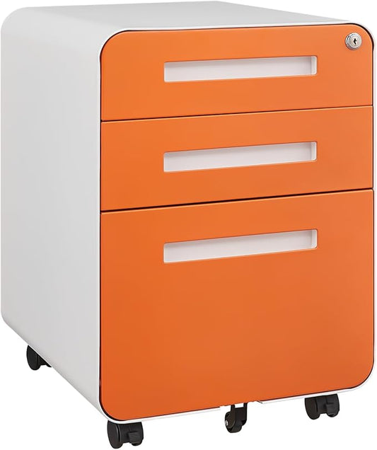 3 Drawer File Cabinet for Home Office, Under Desk Mobile Filing Cabinet with Lock for A4/Letter/Legal Size, 5 Wheel Anti-tilt Rolling File Cabinets, Fully Assembled
