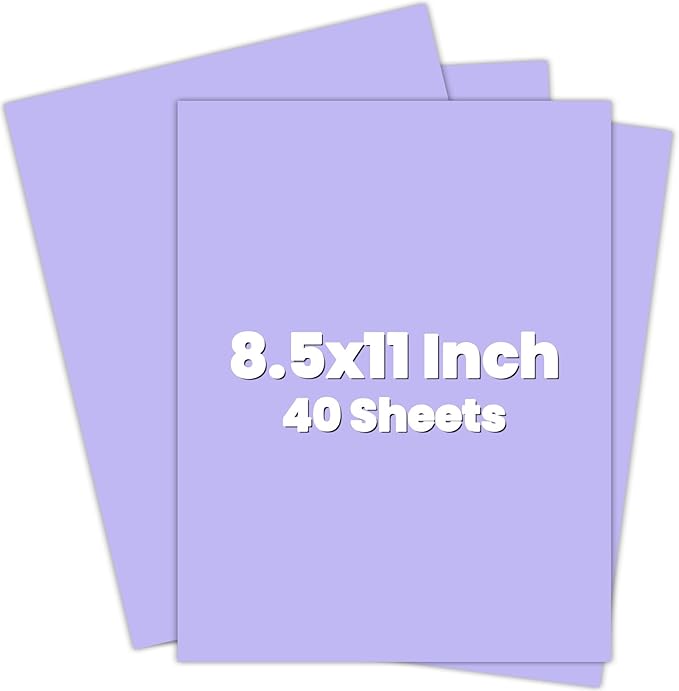 Purple Cardstock 8.5 x 11 Purple Paper,Colored Cardstock Paper, 40 Sheets Light Purple Card Stock for Party,Invitations,Art,Drawing,Menus,DIY Cards, Tags,Crafts Certificates,School,Office Printing