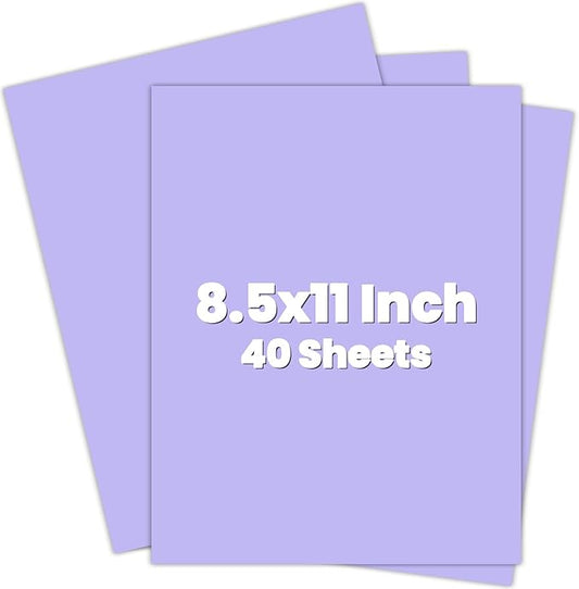 Purple Cardstock 8.5 x 11 Purple Paper,Colored Cardstock Paper, 40 Sheets Light Purple Card Stock for Party,Invitations,Art,Drawing,Menus,DIY Cards, Tags,Crafts Certificates,School,Office Printing