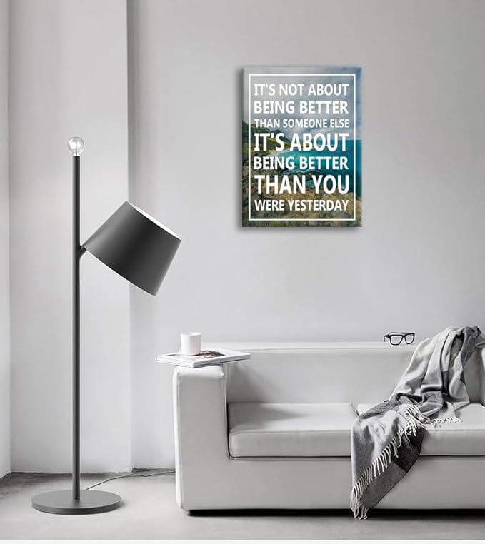 It's Not About Being Better Than Someone Else Motivational Canvas Wall Art Office Decor Inspirational Posters Quote Canvas Print Positive Painting Home Living Room Wall Decor Framed [12''W x 18''H]