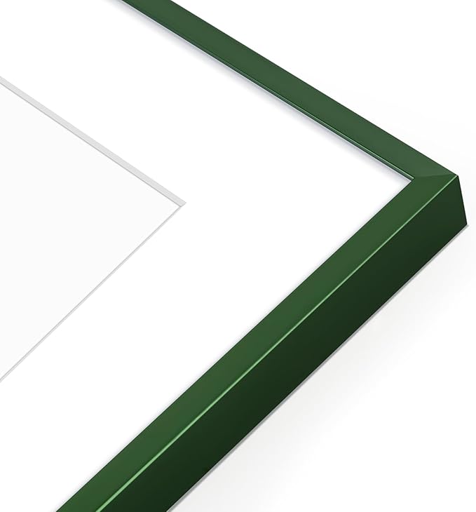 Golden State Art 11x14 Picture Frame 6 Pack - Dark Green Aluminum Photo Frames With 8x10 Mats and Real Glass Cover - Elegant Minimalist Wall Gallery Frames for Home or Office Decor