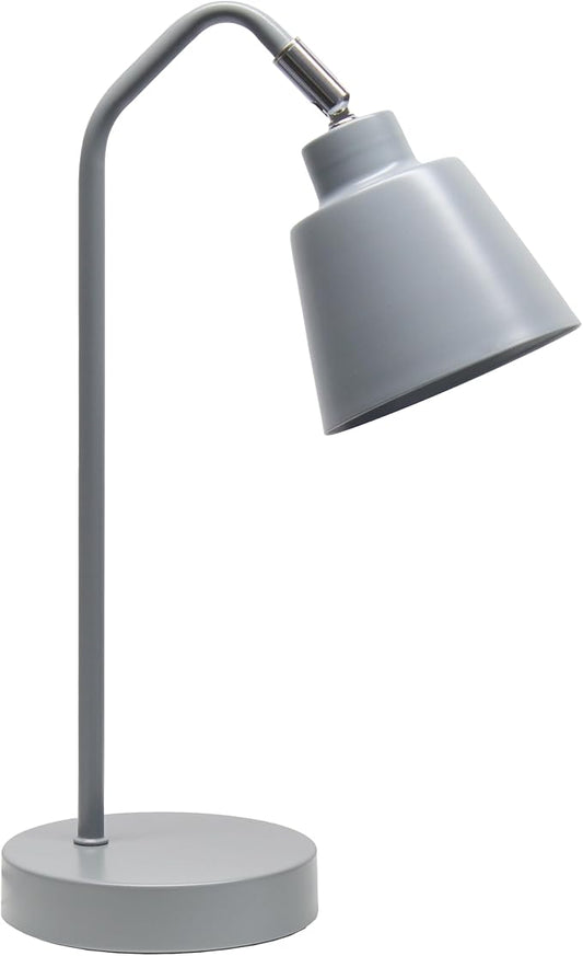 Simple Designs LD1077-GRY 16" Sleek Essentials Adjustable Metal Desk Task Lamp, for Office, Desk, Nightstand, Dorm, Gray
