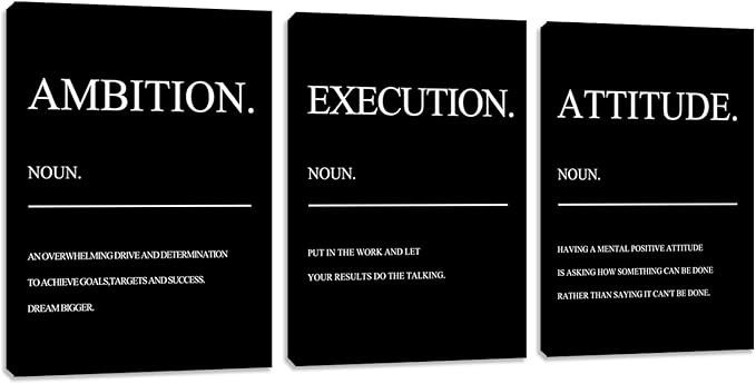 3 Pieces Black Wall Art Motivational Black Quote Home Office Wall Decor Painting Poster Inspirational Canvas Picture Prints Artwork Framed Living Room Bedroom School Decoration (48" Wx24 H)