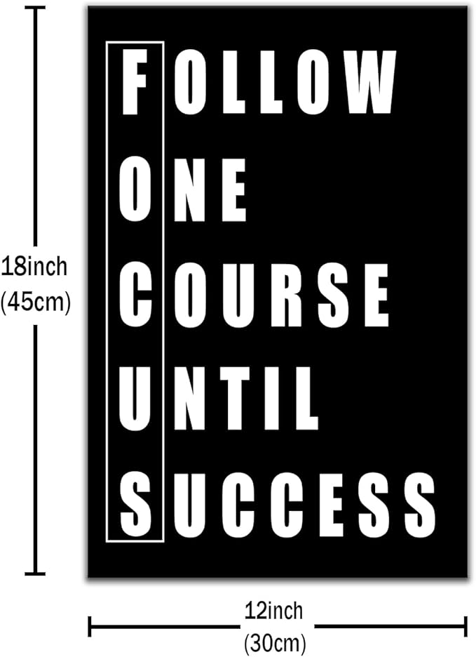 Motivational Canvas Wall Art Office Poster Decor Follow One Course Until Success Inspirational Quotes Picture Painting Artwork for Modern Home Decor Bedroom Gym Classroom Ready to Hang [12''Wx 18''H]