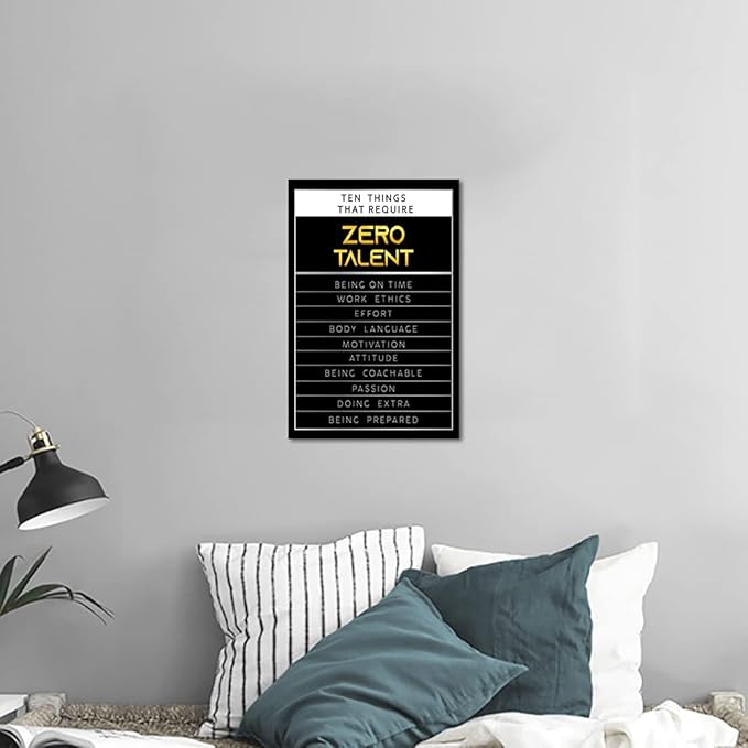 Yatsen Bridge Motivational Office Canvas Wall Art Positive Quotes Ten Things That Require Zero Talent Inspirational Painting Wall Decor Artwork Wooden Framed Ready to Hang - 12”W x 16”H