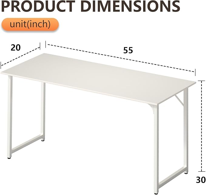 BestOffice Computer Desk,Home Office Desk, Modern Simple Style for Home Office Study Writing (White, 55 Inch)