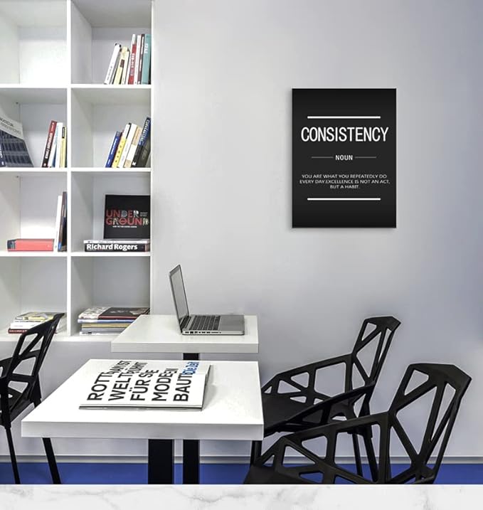 WYJZDZQ8 Consistency Noun Inspirational Wall Art Motivational Posters Picture Prints on Canvas Modern Home Office Wall Decor Painting Artwork for Living Room Framed Ready to Hang[18" W x 24" H]