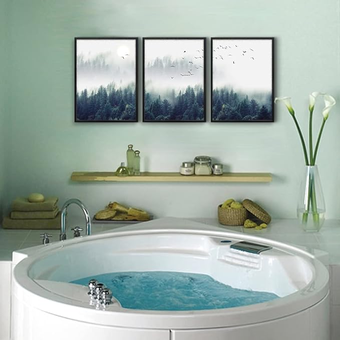 Black Framed Wall Art For Living Room Large Size Wall Decoration For Bedroom Foggy Forest Trees Landscape Painting Office Wall Decor Wall Pictures Artwork Home Decor 3 Piece Framed Art Prints16x24