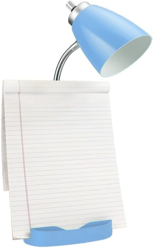 Simple Designs LD1056-BLU Gooseneck Organizer Desk Lamp with iPad/Tablet Stand or Book Holder and USB Port, Blue