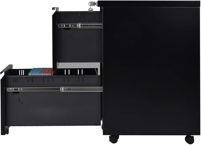 File Cabinet 2-Drawer Office Metal Pedestal Mobile File Organizer with Lock for Filing Supplies Storage, Use for Home Office and Enterprise, Fully Assembled (Black)