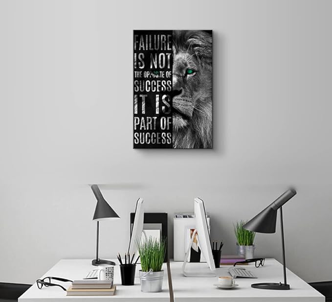 Motivational Lion Quotes Wall Decor Art Print 12''Wx18''H - Inspirational Office Wall Art with Positive Affirmations, Ready to Hang with Back Hook, Durable Home & Office Decor for Modern Spaces