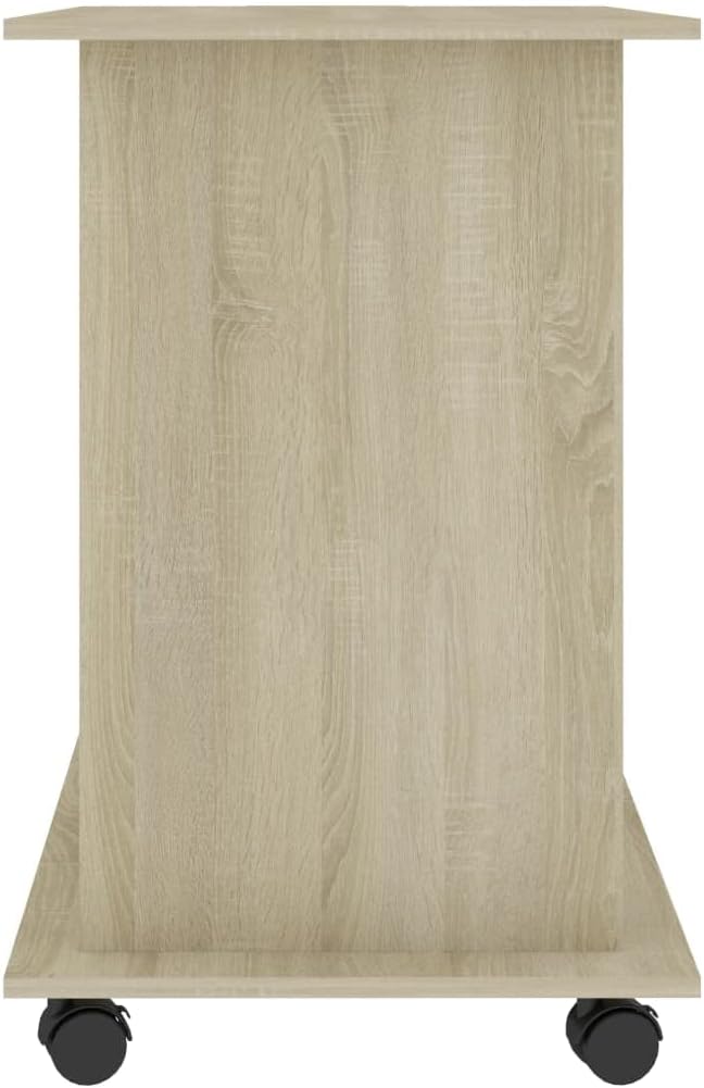 Modern Computer Desk with 4 Castors, Home Office Desk Writing Study Table PC Desk Workstation for Bedroom, White and Sonoma Oak 31.5"x19.7"x29.5" Engineered Wood(K)