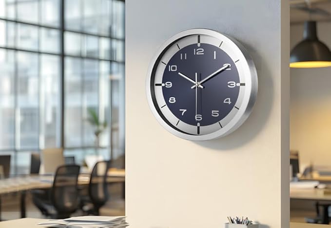 Silent Wall Clock Battery Operated,Modern Metal Wall Clock Decorative for Living Room/Kitchen/Home/Office/School,12 inch