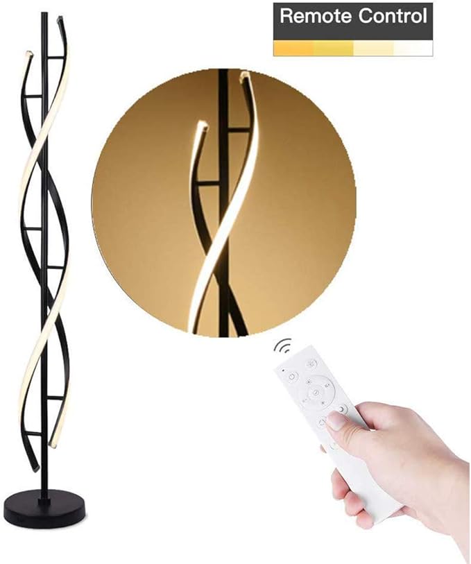 ADISUN 40W LED Floor Lamp Remote Control Dimmable Spiral Floor Lamp Indoor Tall Lamp Floor Lamps for Living Rooms Family Rooms Bedrooms Offices Lighting (Black)