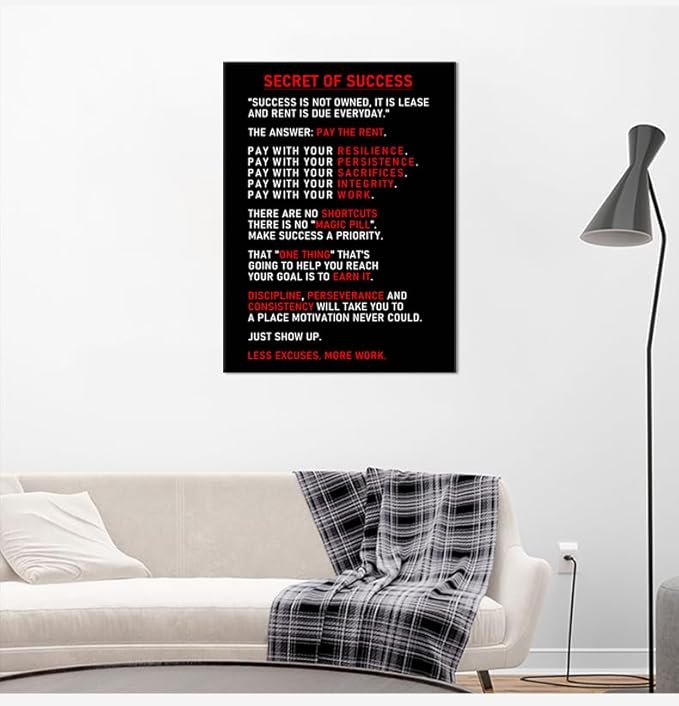 Inspirational Canvas Wall Art Secret of Success Motivational Poster Inspiring Prints Artwork for Living Room Office Modern Home Decor Painting Pictures Stretched and Framed [18''Wx 24''H]