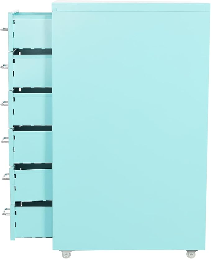 6 Tiers Vertical File Cabinet, Metal File Cabinet with Lock & Wheels for Files, Documents, Freestanding Filing Cabinet for Office Home, Multiple Colors Available (Light Blue)
