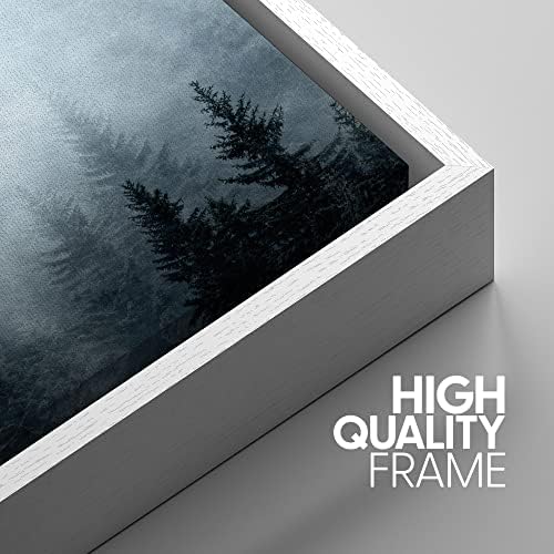 SIGNWIN Framed Canvas Print Wall Art Set Winter Fog Mist Pine Tree Mountain Forest Nature Wilderness Photography Modern Art Landscape Relax/Calm for Living Room, Bedroom, Office - 24"x36"x3 White