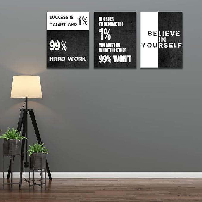 Motivational Canvas Wall Art Entrepreneur Office Wall Decor Inspirational Poster Print Black Canvas Wall Painting Picture Hustle Home Decoration Framed Artwork Ready to Hang 24inch x36inch x3pieces