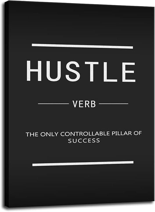 Canvas Wall Art Hustle Verb Inspirational Entrepreneur Canvas Painting Modern Inspiring Quote Quotes Poster Printing Artwork Home Office House Decoration Frame Ready to Hang[30″W X 40′'H]