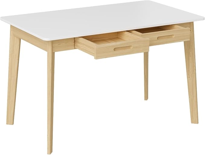 40 Inch Compact Computer Gaming Desk, White Study Work Office Desk with 2 Storage Drawers, Rectangular Study Reading Table, Simple Computer Writing Table for Home Office, Living Room