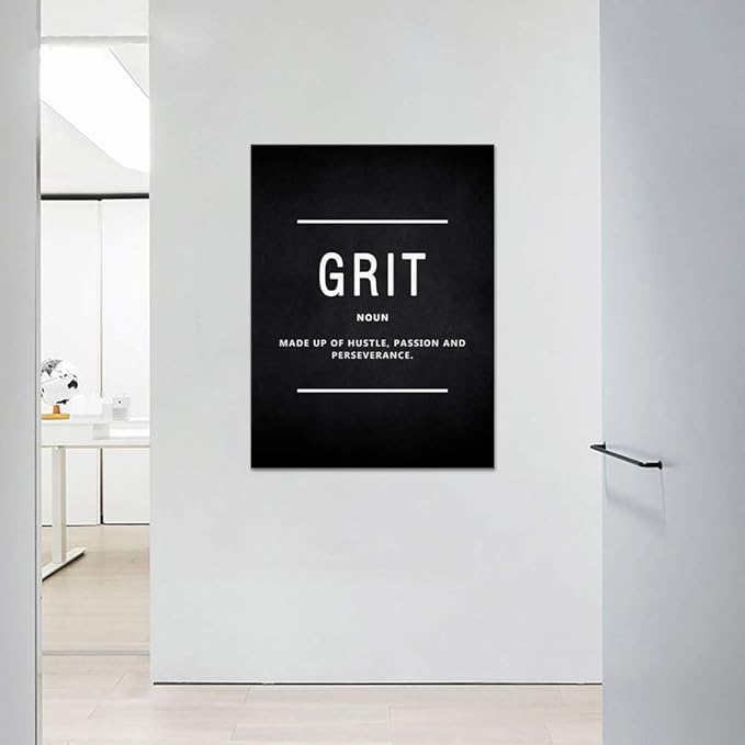 Inspirational Wall Art Motivational Posters Prints on Canvas Modern Inspiring Quotes Office Painting Grit Noun Picture Wooden Framed Artwork Decor for Living Room Office Home Easy to Hang (18”Wx24”H)