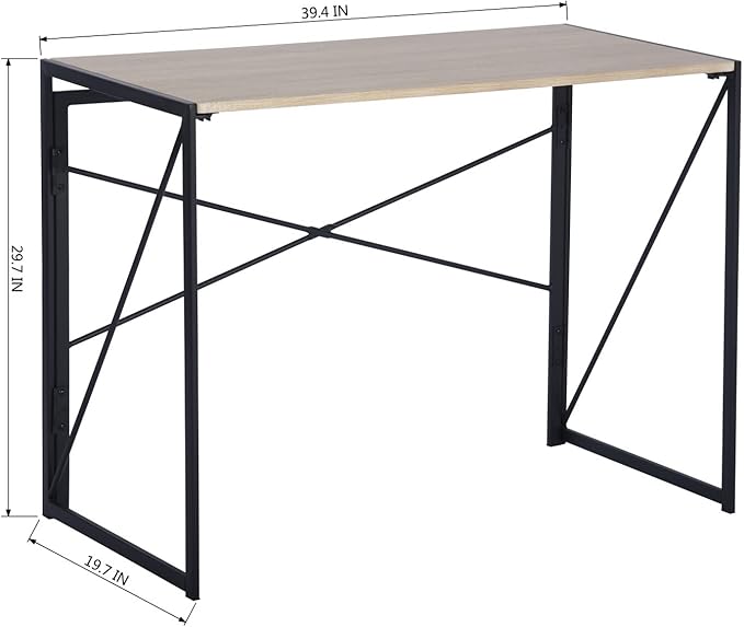 Homy Casa 39.4 Inch Foldable Laptop Desk, Space-Saving Computer Table with No Assembly Required, Sturdy Metal Frame, Minimalist Design for Home Office, Study, or Small Spaces, Oak