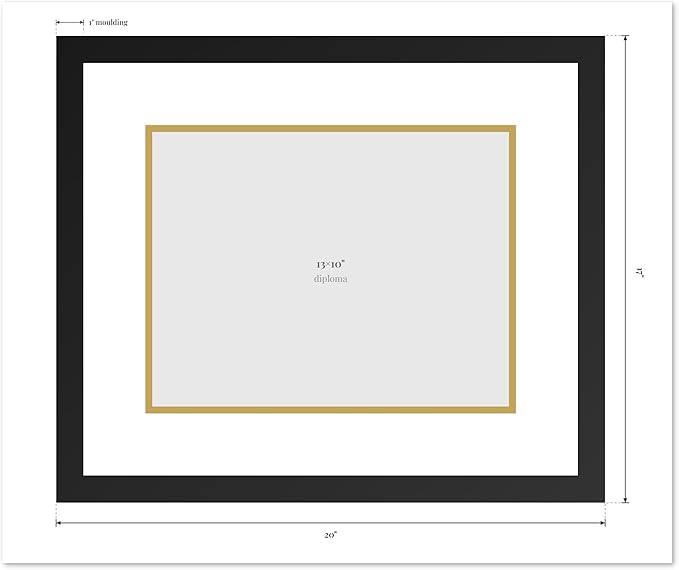 Diploma Frame Gold Bamboo with Navy Blue Over Gold Double Mat - Fits 13 x 10 College Diploma (Traditional) Wall Display Made in the USA