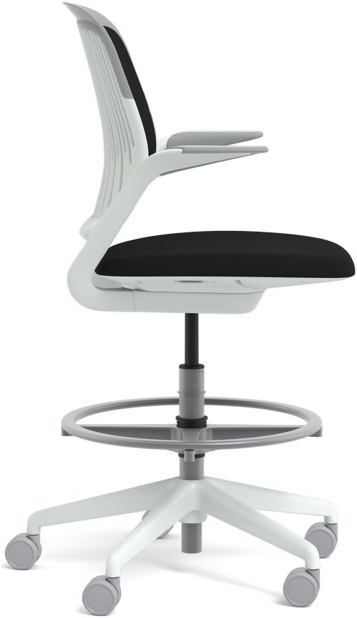 Steelcase White Base with Hard Floor Casters Cobi Stool, Licorice