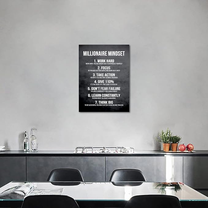 Yatsen Bridge Millionaire Mindset 7 Rules Wall Art Motivational Inspirational Positive Quotes Office Home Decor Success Modern Framed Easy to Hang-18 Wx24 H