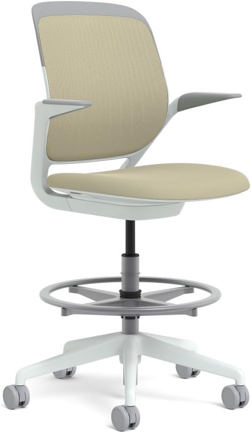 Steelcase White Base with Hard Floor Casters Cobi Stool, Malt