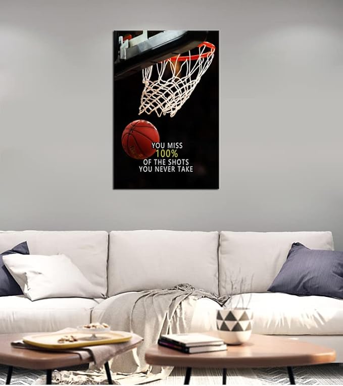 Inspirational Sports Star Quotes Canvas Wall Art Motivational Positive Affirmation Poster Decor Print Modern Inspiring Picture Painting Framed Artwork for Office Home Wall Decor[24''W X 36''H]