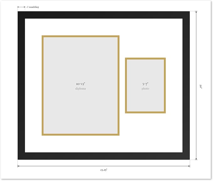 Diploma Frame With Photo Opening Natural Wood Oyster Shell Over Gold Mat - Fits 10 x 13 Degree and Picture Made in the USA