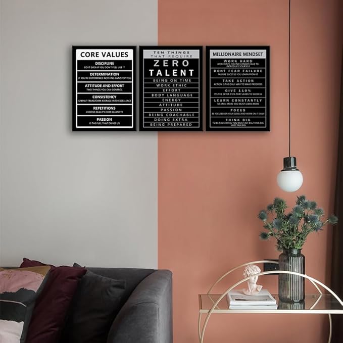 Inspirational Wall Art for Office Quotes Theme Wall Decor Ten Things That Require Zero Talent Motivational Canvas Prints Millionaire Mindset Poster Modern Home School Decor Framed[36" W X 16" H]