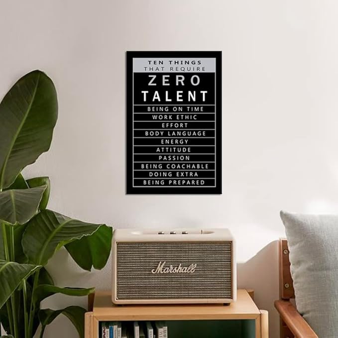 Inspirational Framed Canvas Wall Art Motivational Positive Entrepreneur Quotes Ten Things That Require Zero Talent Modern Home Office Decoration Artwork Paintings Stretch Ready to Hang[12" W X 18" H]