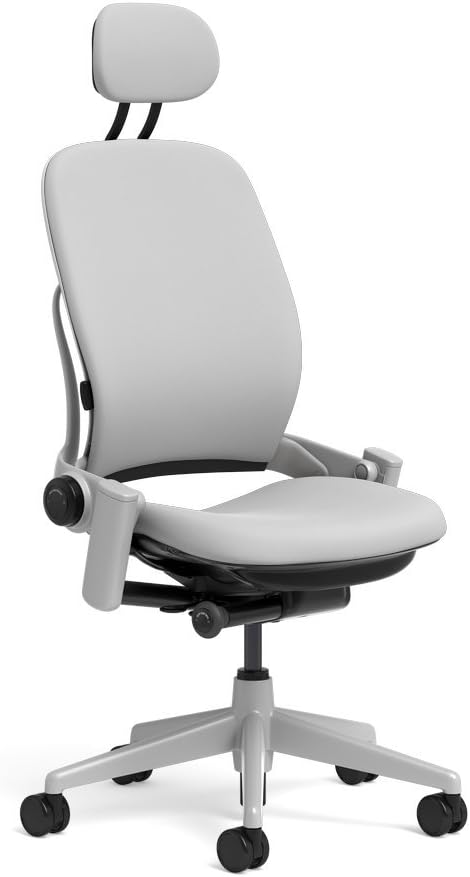 Steelcase Leap Task Chair: Platinum Base - Armless - Headrest - Hard Floor Casters