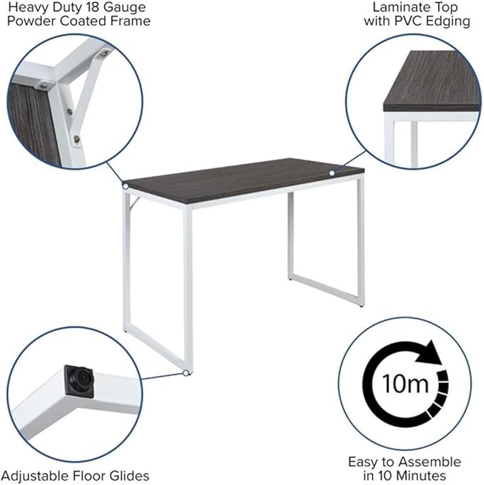 Flash Furniture Kimberly Tiverton Industrial Modern Desk-Rustic Gray/White Commercial Grade Computer Desk-47" Sturdy Home Office Desk-Writing Desk