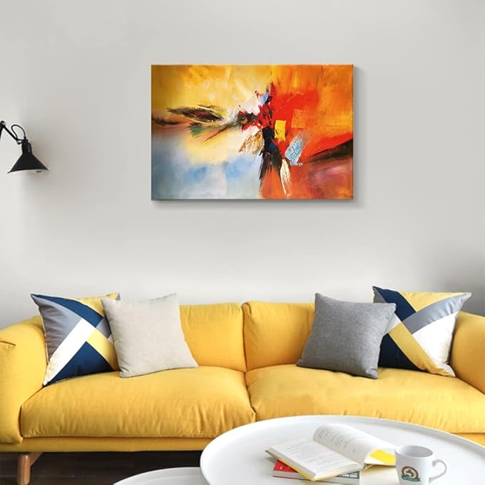 Yellow Decor Canvas Wall Art Abstract Art Paintings Red Warm Colors Graffiti on White Background Modern Artwork Decor for Living Room Bedroom Bathroom 36x24in