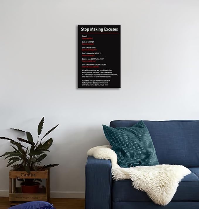 Inspirational Canvas Wall Art Stop Making Excuses Posters Painting Office Decor Prints Artwork Motivational Entrepreneur Quotes Picture Living Room Gym Wall Decor Framed Ready to Hang[12''W x 18''H]