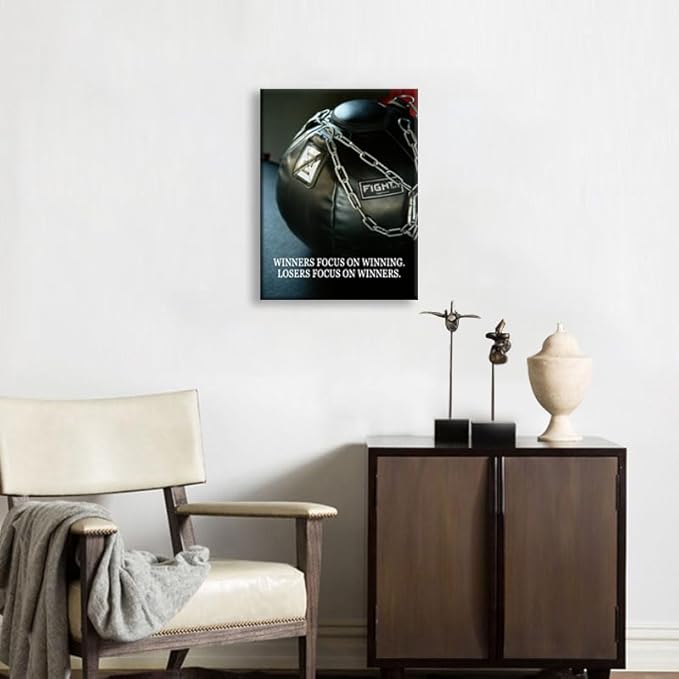 WYJDFART Winners Focus on Winning Quote Inspirational Wall Art Success Motivational Mindset Poster for Gym Sports Club Office Bedroom Home Framed Ready to Hang [18" W X 24" H]