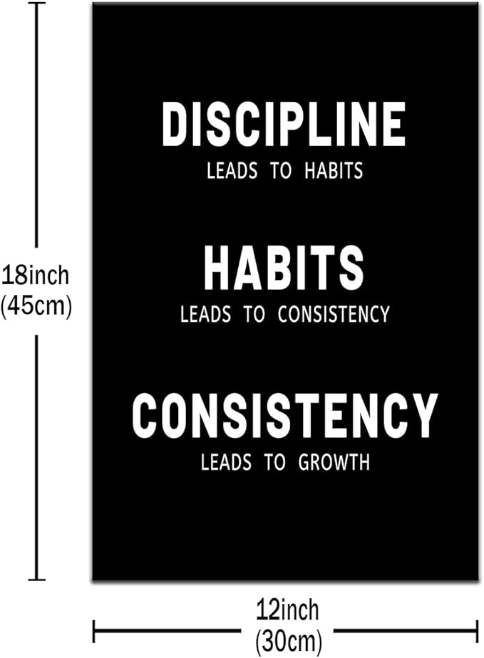 PSYYSP Discipline Habits Consistency Noun Quote Motivational Wall Art Inspirational Canvas Poster Positive Picture for Office Room Classroom Wall Decor Artwork Ready to Hang [12''Wx18''H]