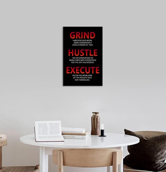 Inspirational Canvas Wall Art Grind Hustle Execute Posters Prints Motivational Office Decor Entrepreneur Quote Wall Picture Painting Artwork Living room Gym Framed Ready to Hang[12''W X 18''H]