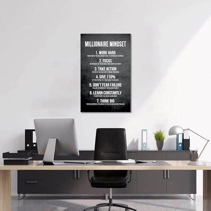 Yatsen Bridge Millionaire Mindset 7 Rules Wall Art Motivational Inspirational Positive Quotes Office Home Decor Success Framed Easy to Hang-28 Wx44 H