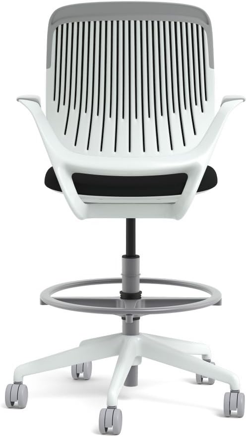 Steelcase White Base with Hard Floor Casters Cobi Stool, Licorice