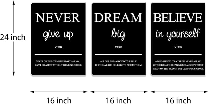 Motivational Wall Art for Office Inspirational Canvas Painting Pictures Print Poster Wall Decor Black Framed Artwork Decorations for Living Room Bedroom Gym Home Decor (48”Wx24”H)